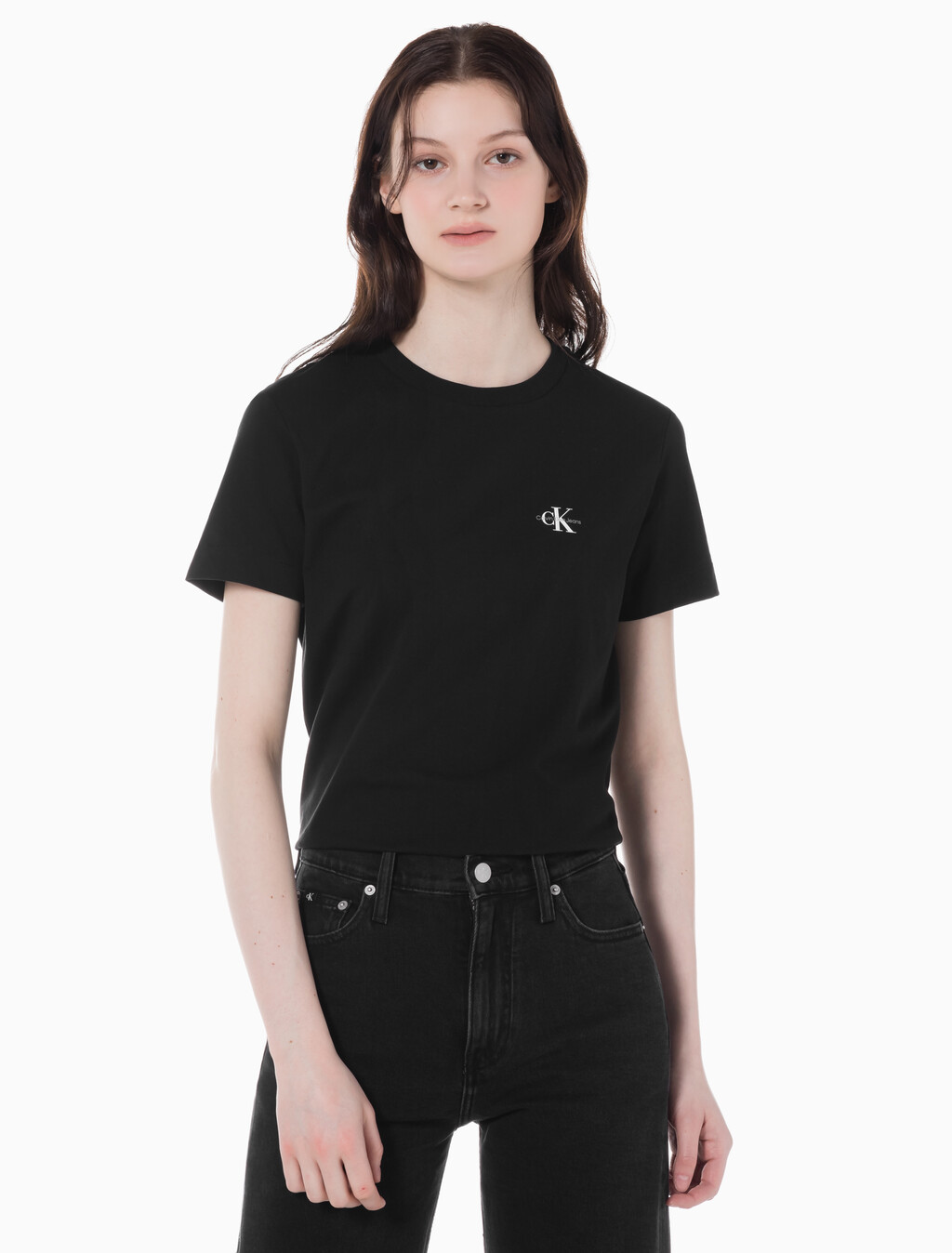 Buy 여성 레귤러핏 모던로고 2PK 반팔 티셔츠 in color CK BLACK