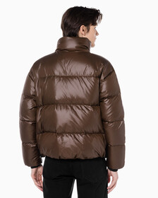 Buy 남녀공용 글로시 숏 푸퍼 in color DARK BROWN
