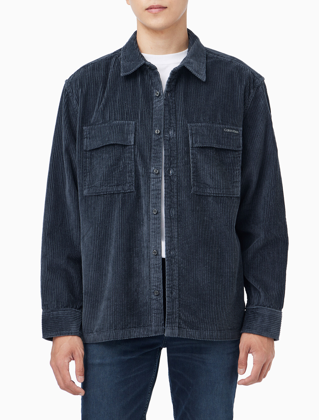 Buy 남성 릴렉스핏 코듀로이 포켓 긴팔 셔츠 in color Dark Blue