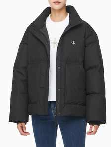 Buy 여성 숏랭스 스탠드 카라 푸퍼 다운 재킷 in color CK BLACK