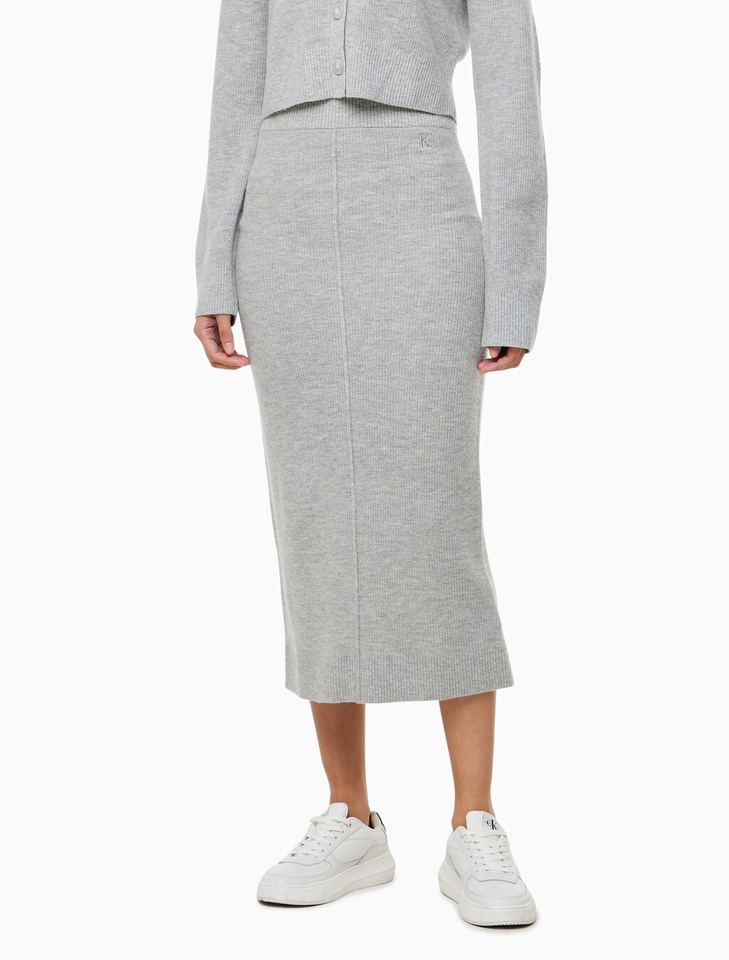 Buy 여성 하이라이즈 스웨터 미디 스커트 in color LIGHT GREY HEATHER