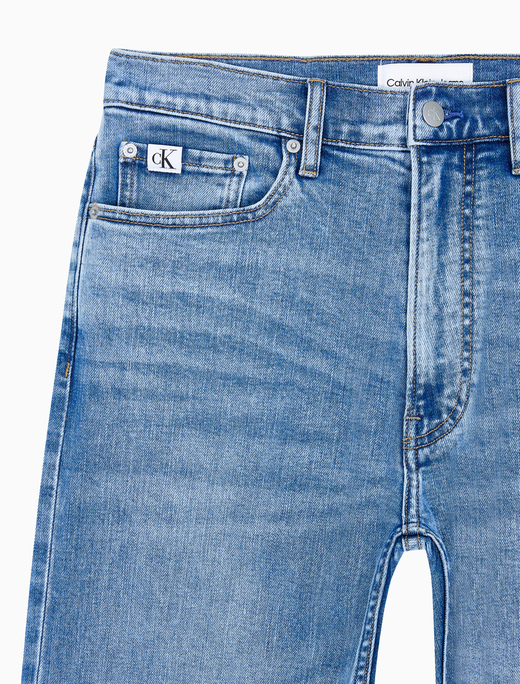 Buy 남성 스탠다드 스트레이트핏 미드블루 워시 데님 in color MID BLUE BACK EMBRO