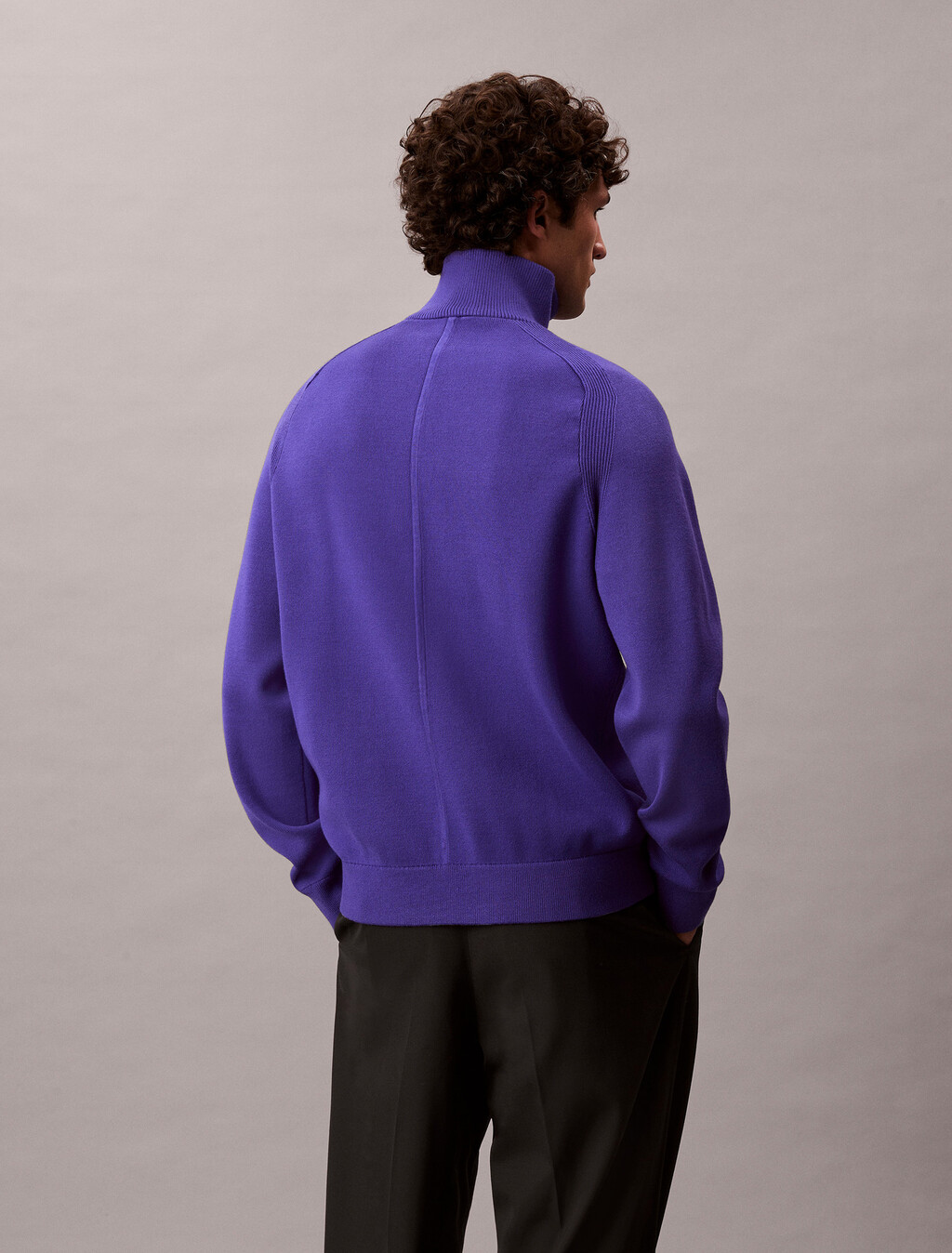 Buy 유니섹스 롱슬리브 테크 니트 쿼터 집업 스웨터 in color TENCEL RINSE BLUE