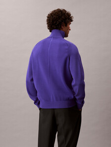 Buy 유니섹스 롱슬리브 테크 니트 쿼터 집업 스웨터 in color TENCEL RINSE BLUE