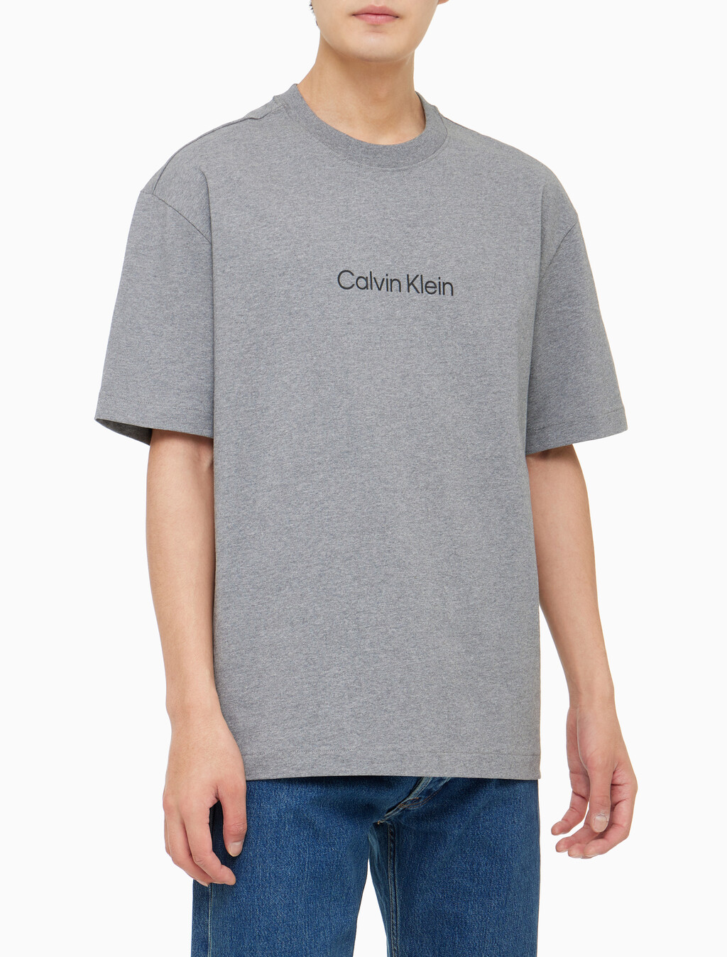 Buy 남성 릴렉스핏 헤비 코튼 크루넥 반팔 티셔츠  in color MEDIUM GREY HEATHER