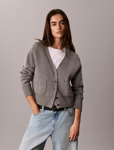 Buy 여성 울 코튼 라글란 가디건 in color MEDIUM GREY HEATHER