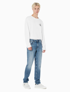 Buy 남성 어센틱 스트레이트핏 미드블루 이탈리안 데님 in color MID BLUE BACK EMBRO