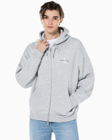 Buy 남녀공용 릴렉스핏 모노그램 집업 후디 in color LIGHT GREY HEATHER