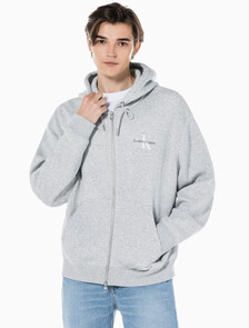 Buy 남녀공용 릴렉스핏 모노그램 집업 후디 in color LIGHT GREY HEATHER