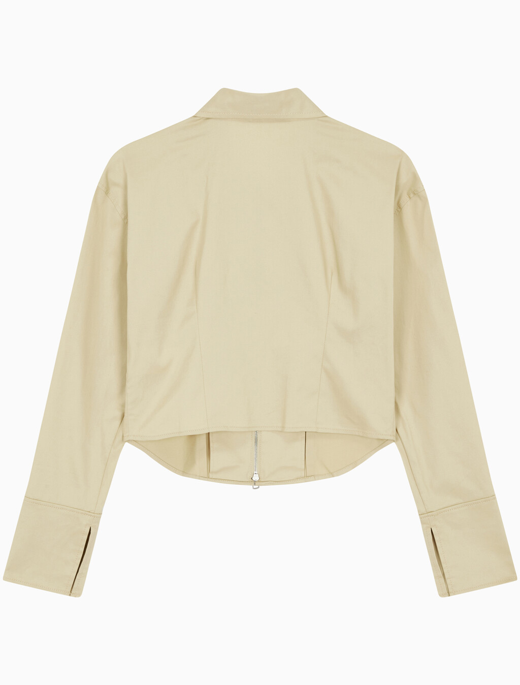 Buy 여성 지퍼 코튼 롱 슬리브 탑 in color PALE KHAKI