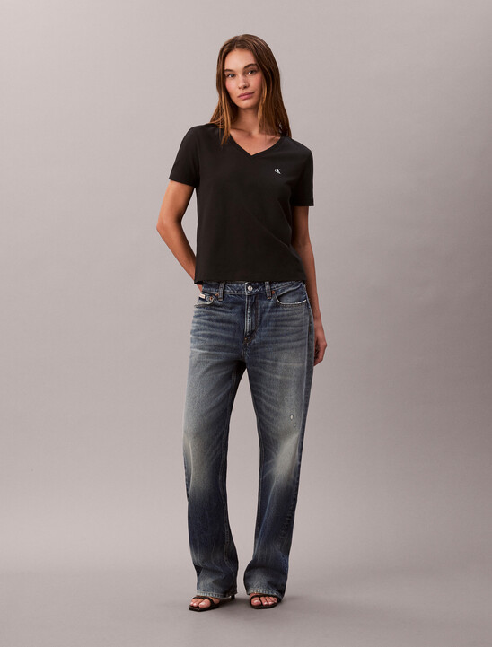 여성 모노그램 브이넥 티