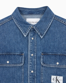 Buy 여성 오버사이즈핏 미드블루 크롭 데님 재킷 in color MID BLUE BACK EMBRO
