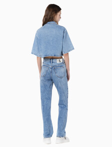 Buy 여성 하이라이즈 스트레이트핏 라이트블루 데님 in color CHALKY BLUE