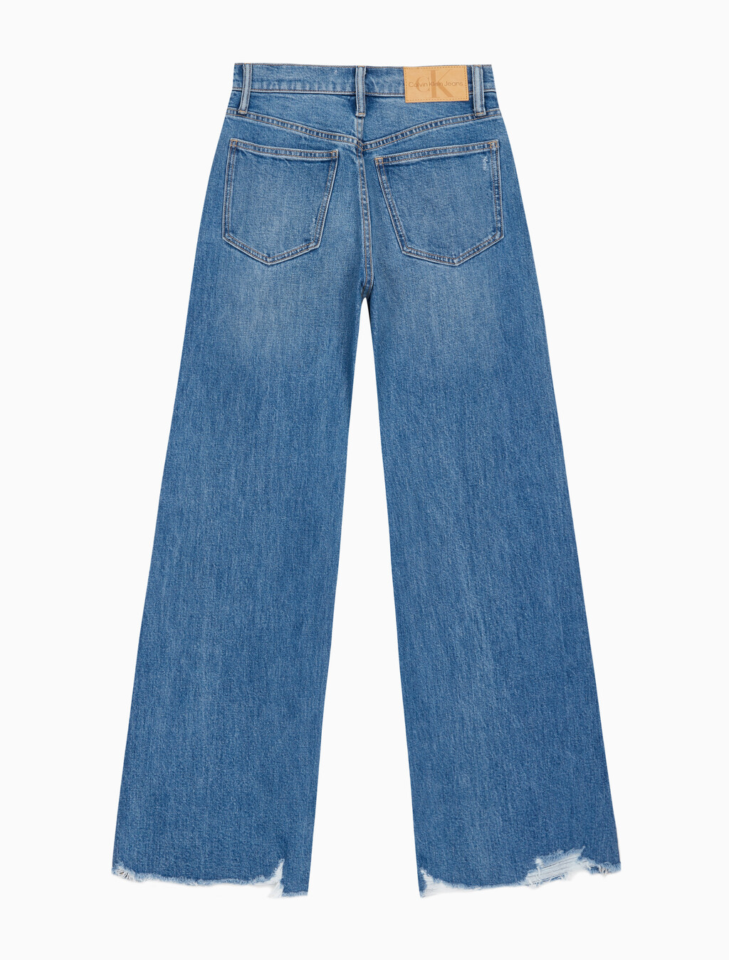 Buy 여성 하이라이즈 와이드핏 미드블루 데님 in color MID BLUE BACK EMBRO