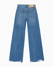 Buy 여성 하이라이즈 와이드핏 미드블루 데님 in color MID BLUE BACK EMBRO