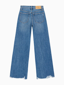 Buy 여성 하이라이즈 와이드핏 미드블루 데님 in color MID BLUE BACK EMBRO