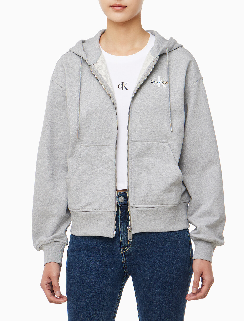 Buy 여성 모노로고 프렌치테리 풀집 후디 in color HEROIC GREY HEATHER