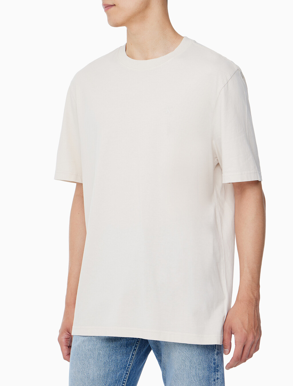 Buy 남성 오버핏 빈티지 워시 프린트 반팔 티셔츠 in color LIGHT BEIGE