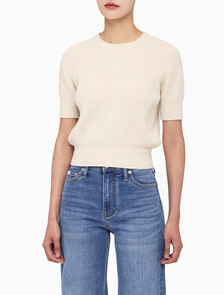 Buy 여성 벌룬 반팔 니트 탑 in color BLUR FLORAL_BLACK