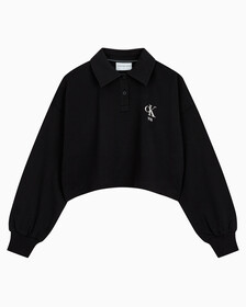 Buy 여성 바시티 폴로 넥 풀오버 스웻셔츠 in color CK BLACK
