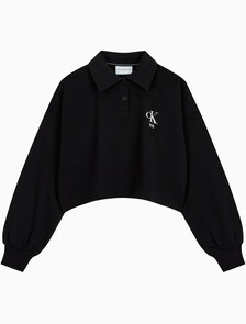 Buy 여성 바시티 폴로 넥 풀오버 스웻셔츠 in color CK BLACK