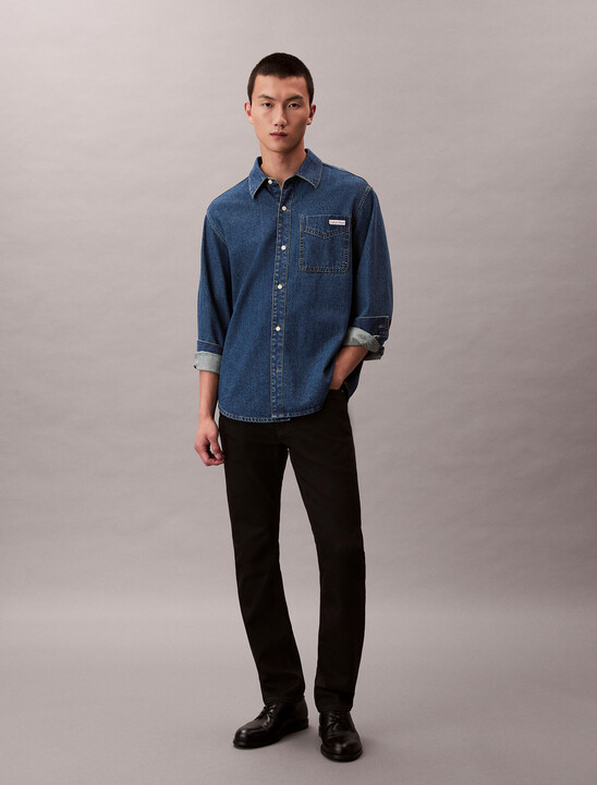 남성 슬림핏 블랙 럭스라인 기모 데님