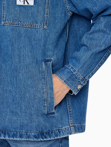 Buy 남성 오버사이즈 데님 셔츠 in color MID BLUE BACK EMBRO