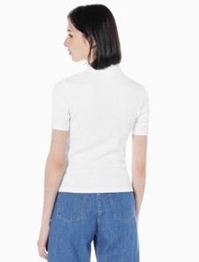 Buy 여성 슬림핏 립 브이넥 폴로 티셔츠 in color BRIGHT WHITE