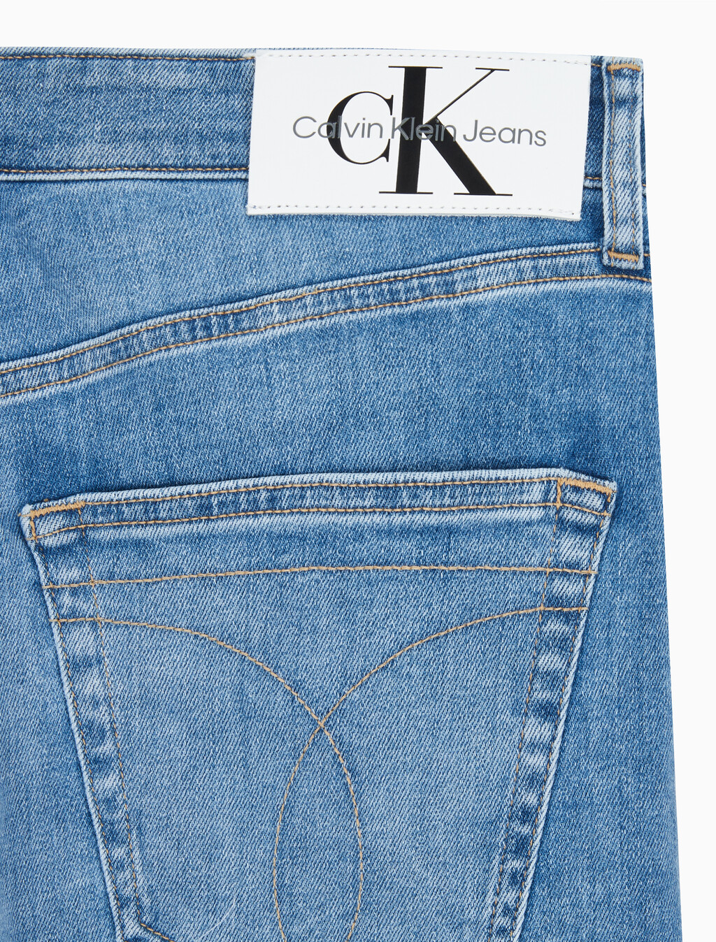 Buy 남성 모던 테이퍼핏  미드블루 이탤리언 데님 in color MID BLUE BACK EMBRO