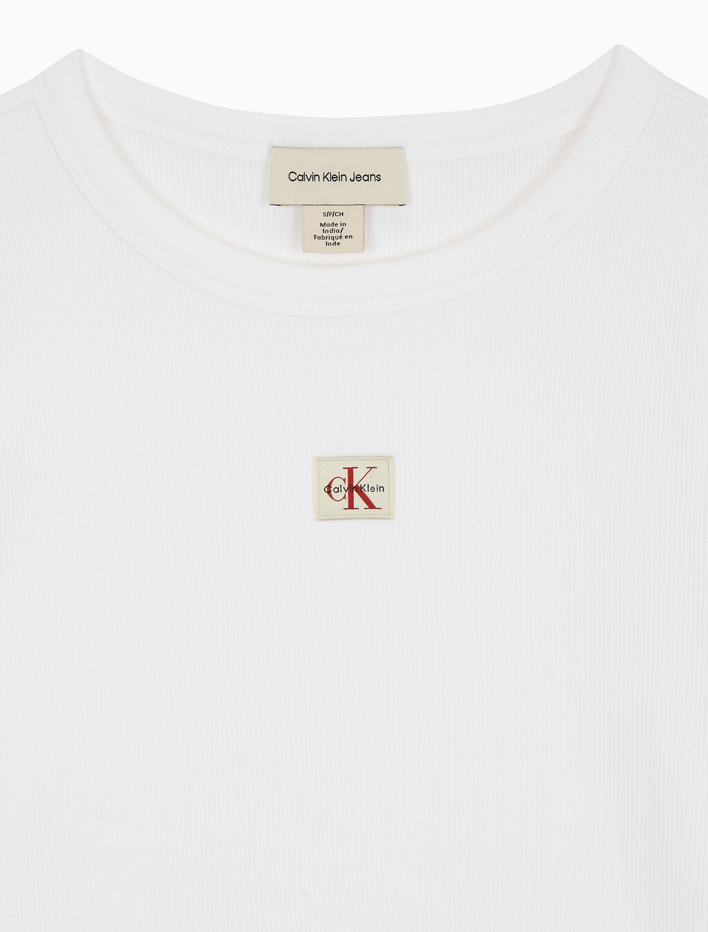 Buy 여성 우븐라벨 크루넥 롱슬리브 탑 in color BRILLIANT WHITE