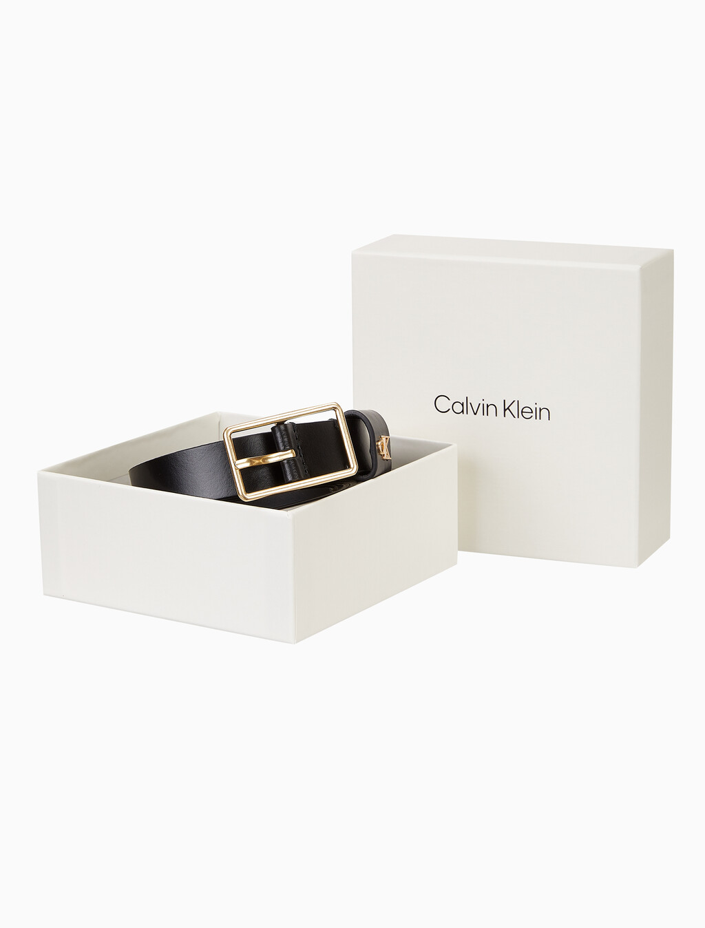 Buy 여성 스퀘어 버클 cK 로고 루프 25mm 벨트 in color Black