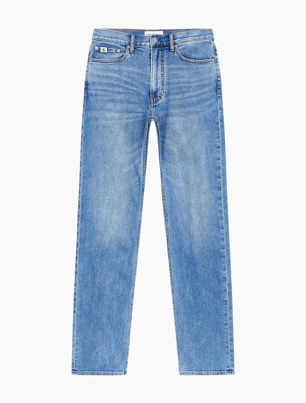 Buy 남성 스탠다드 스트레이트핏 미드블루 워시 데님 in color MID BLUE BACK EMBRO