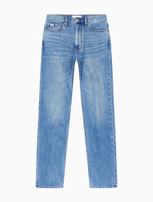 Buy 남성 스탠다드 스트레이트핏 미드블루 워시 데님 in color MID BLUE BACK EMBRO
