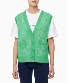 Buy 여성 프리미엄 라인 메탈릭 올오버프린트 베스트 in color GREEN