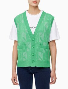 Buy 여성 프리미엄 라인 메탈릭 올오버프린트 베스트 in color GREEN