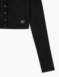 Buy 여성 우븐라벨 베이비립 가디건 in color BLACK