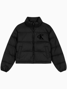 Buy 여성 셔닐 로고 푸퍼 다운 in color BLACK