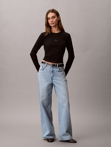 Buy 여성 L/S 모노그램 베이비 티셔츠 in color BLACK