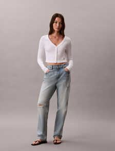 Buy 여성 우븐라벨 베이비립 가디건 in color BRIGHT WHITE