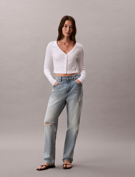 여성 우븐라벨 베이비립 가디건