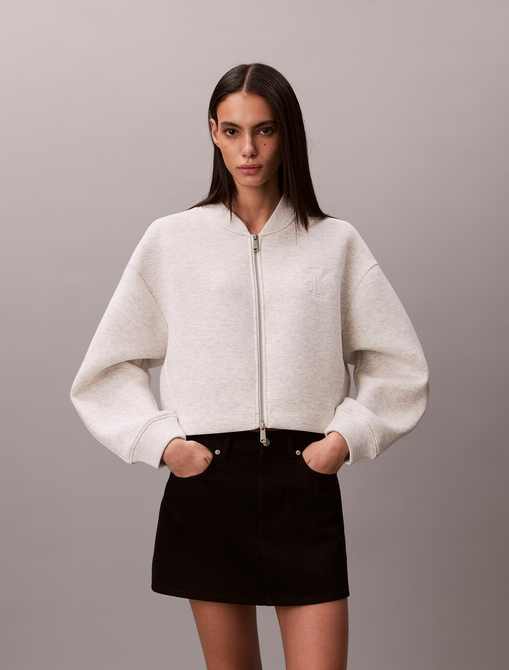 Buy 여성 크롭 스포티 스쿠바 봄버 자켓 in color VANILLA HEATHER