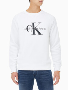 Buy 남성 레귤러핏 모노그램 로고 기모 스웨트셔츠 in color BRIGHT WHITE