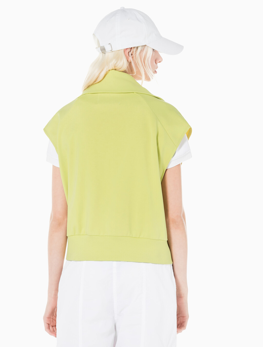 Buy 여성 드롭숄더 하프집업 슬리브리스 니트탑 in color YELLOW SAND