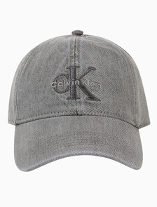 Buy 남녀공용 CKJ 모노그램 데님 엠브로이더리 볼캡 in color CHARCOAL