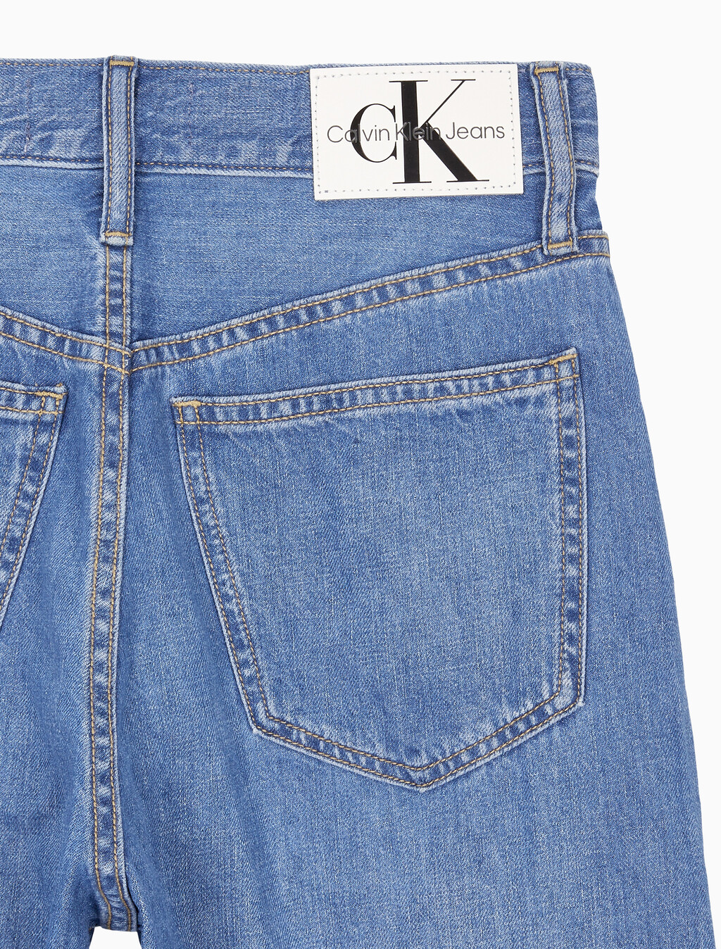 Buy 여성 하이라이즈 와이드핏 미드블루 텐셀 데님 in color MID BLUE BACK EMBRO