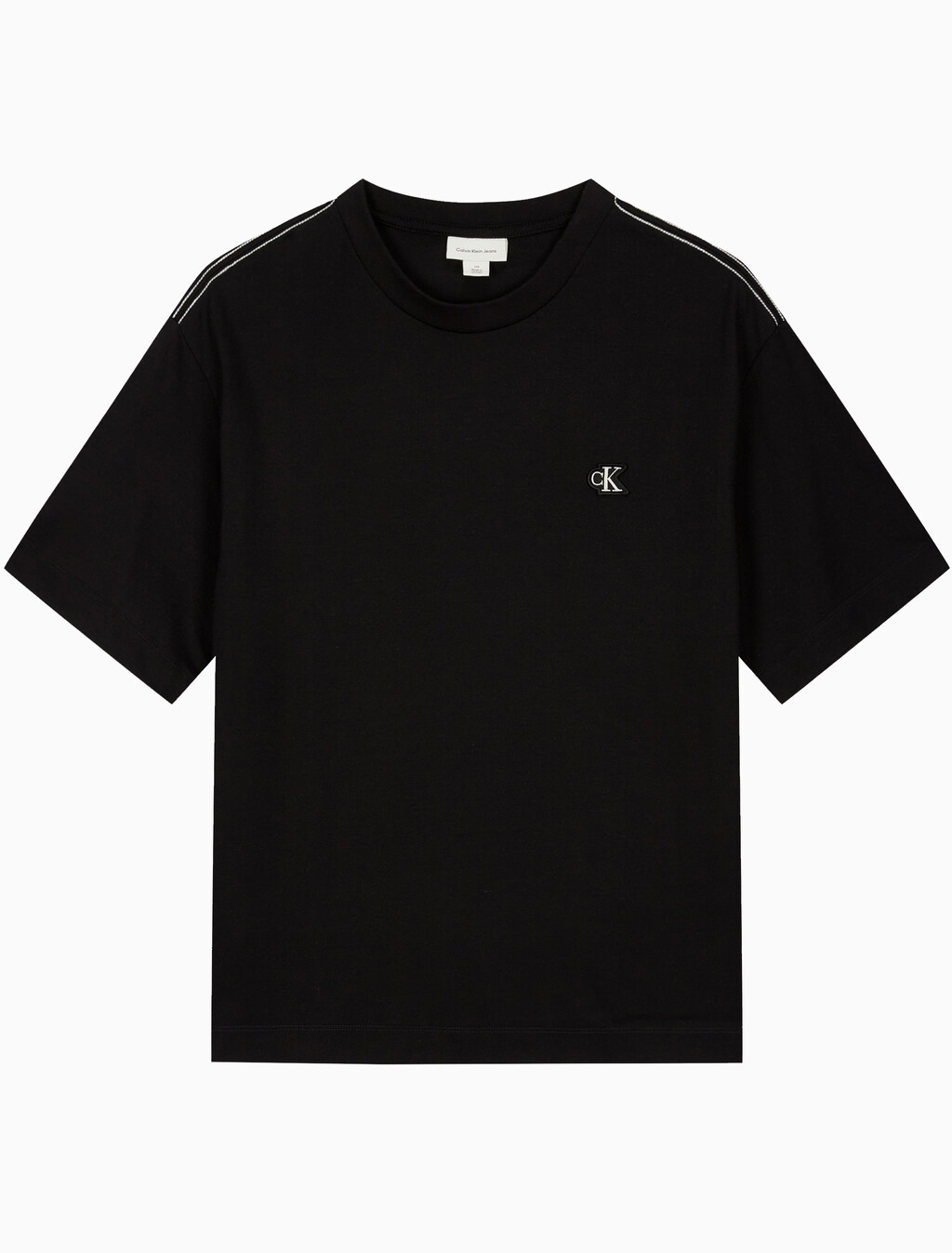 Buy 남성 릴렉스핏 탑스티치 패치 로고 반팔 티셔츠 in color BLACK