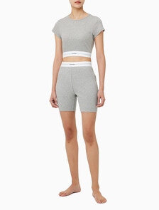 Buy 여성 코튼 스트레치 립 리브드 크롭티 in color GREY HEATHER