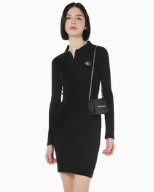 Buy 여성 모노그램 로고 뱃지 폴로 카라 립 원피스 in color CK BLACK