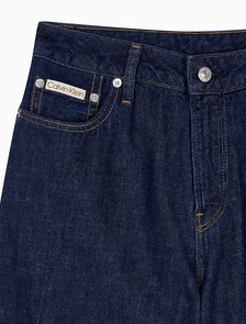 Buy 여성 90's 스트레이트핏 린스 린넨 데님 in color DARK INDIGO LINEN