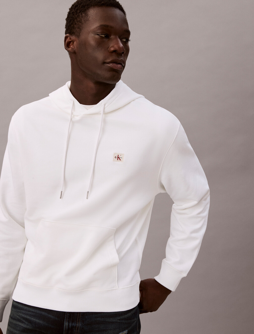 Buy 남성 350 테리 뱃지 후드 스웻셔츠 in color BRIGHT WHITE